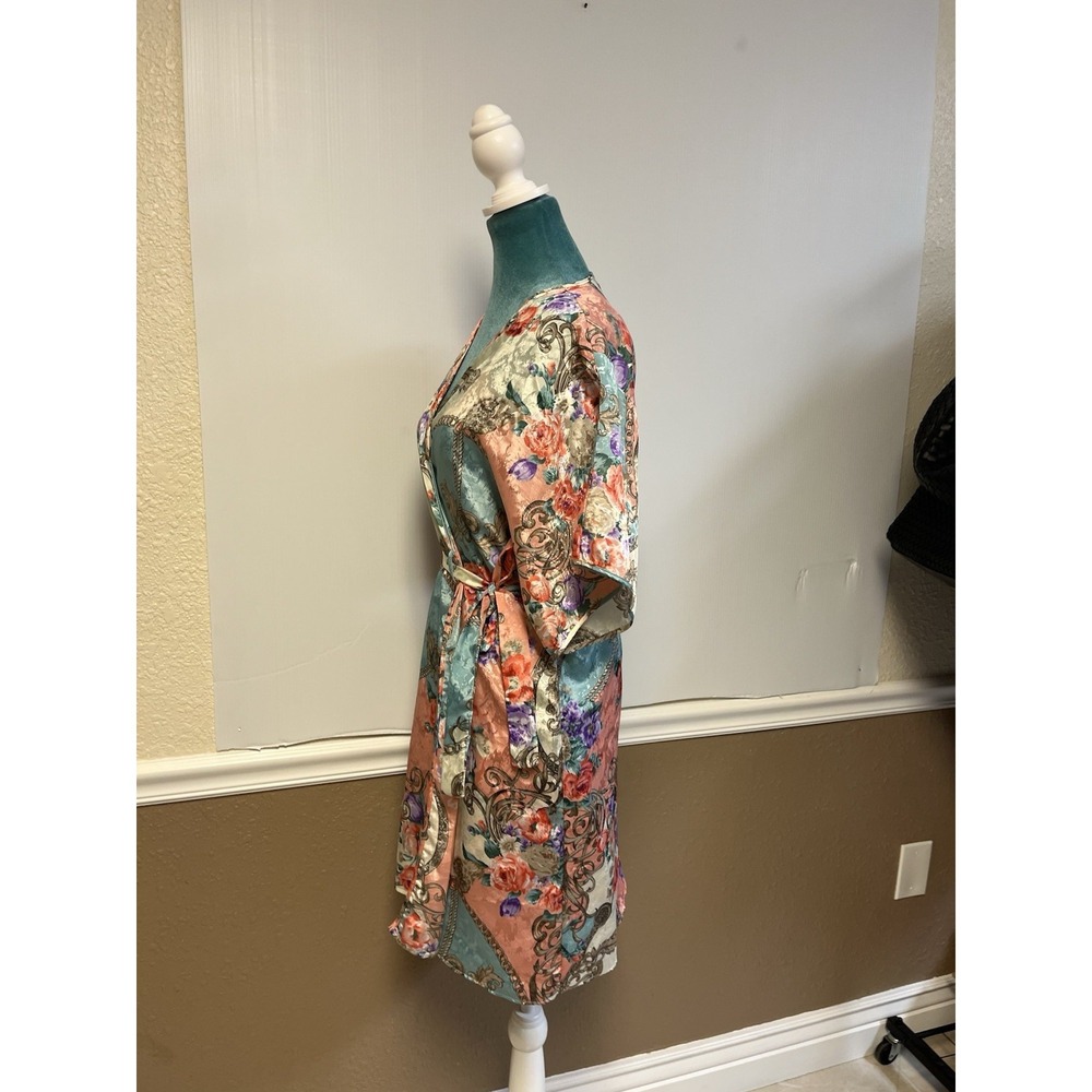 Cinema Etoile Vintage 2 Piece Nightgown Kimono Robe Set Floral Chain Print M/L - Picture 11 of 16